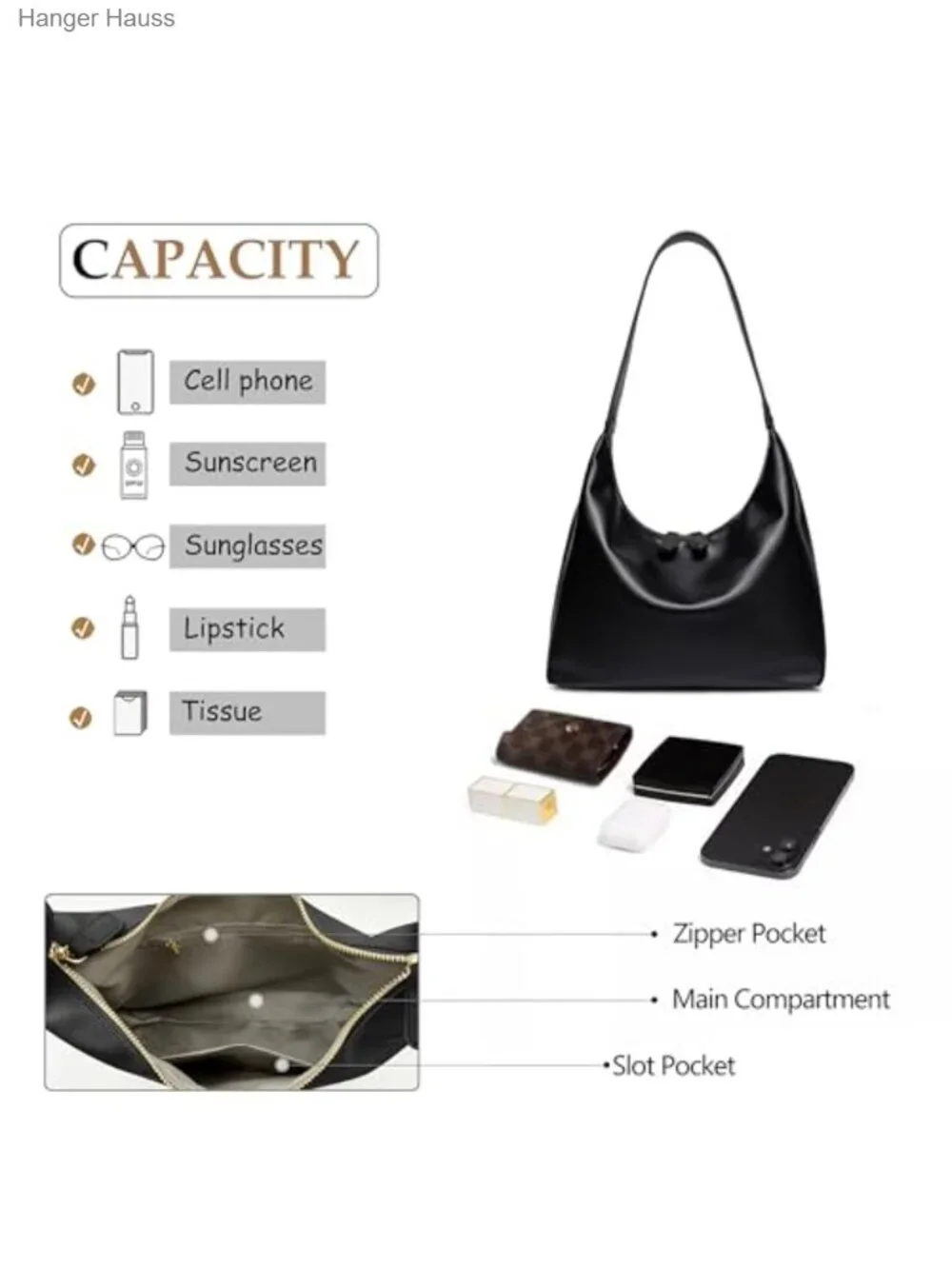 Faux Leather Hobo Bag Women Shoulder Purse Double Zipper Handbag Trendy Tote